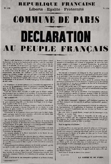 COMUNA DE PARIS 1871-DECLARACION AL PUEBLO FRANCES-