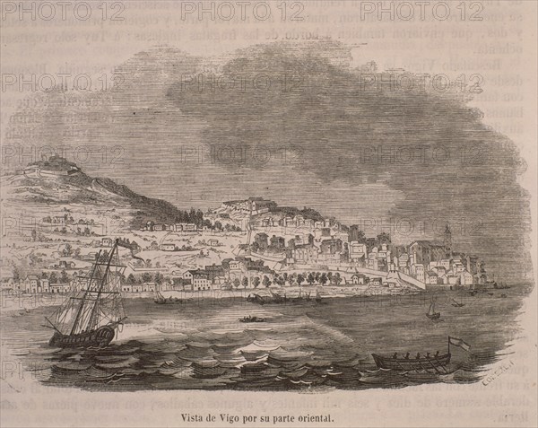 GRABADO-VISTA DE VIGO POR SU PARTE ORIENTAL-1820