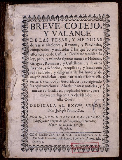 GARCIA CABALLER
BREVE COTEJO Y BALANCE DE PESAS Y MEDIDAS
MADRID, BIBLIOTECA NACIONAL PISOS
MADRID

This image is not downloadable. Contact us for the high res.