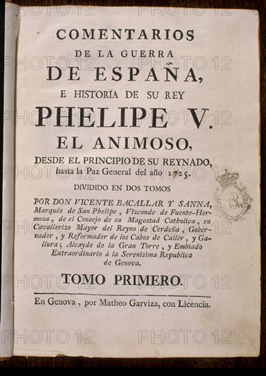 BACALLAR V
COMENTARIOS GUERRA ESPANA Y FELIPE V HASTA 1725
MADRID, BIBLIOTECA NACIONAL PISOS
MADRID