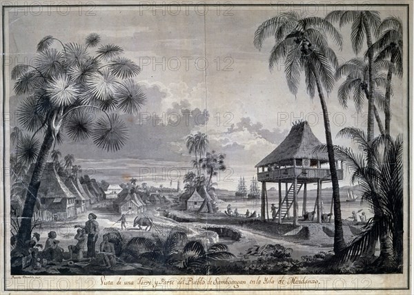 BRAMBILA FERNANDO 1763/1834
PUEBLO DE ZAMBOANGA EN ISLA MINDANAO (FILIPINAS) - S XVIII - TINTA A PLUMA Y AGUADA SEPIA
MADRID, MUSEO NAVAL
MADRID