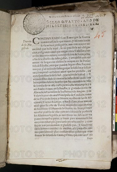REAL DECRETO DE 18 DE OCTUBRE DE 1707 PIDIENDO DONATIVO FORZOSO A LOS SECULARES Y VOLUNTARIO A LOS ECLESIÁSTICOS
MADRID, ARCHIVO HISTORICO NACIONAL
MADRID
This image is not downloadable. Contact us for the high res.