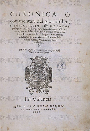 CRONICA DEL REY JAUME I-PORTADA-EDICION VALENCIANA 1557
MADRID, BIBLIOTECA NACIONAL RAROS
MADRID

This image is not downloadable. Contact us for the high res.