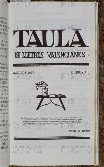 TABLA DE LAS LETRAS VALENCIANAS (NUMERO 1) OCT 1927
MADRID, BIBLIOTECA NACIONAL PERIODICOS
MADRID