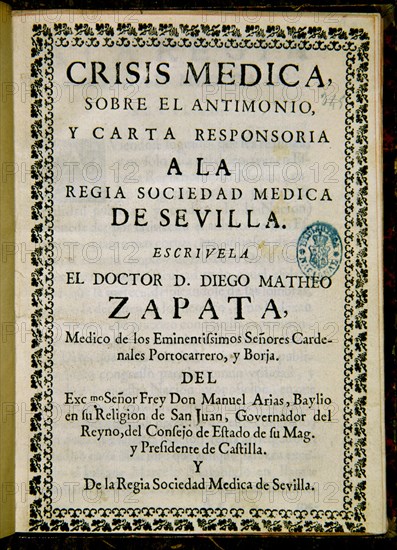 ZAPATA DIEGO MATEO
CRISIS MEDICA SOBRE EL ANTIMONIO - 1701
MADRID, BIBLIOTECA NACIONAL PISOS
MADRID
This image is not downloadable. Contact us for the high res.