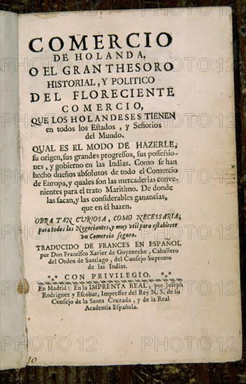 GOYENECHE J
COMERCIO DE HOLANDA
MADRID, BIBLIOTECA NACIONAL RAROS
MADRID