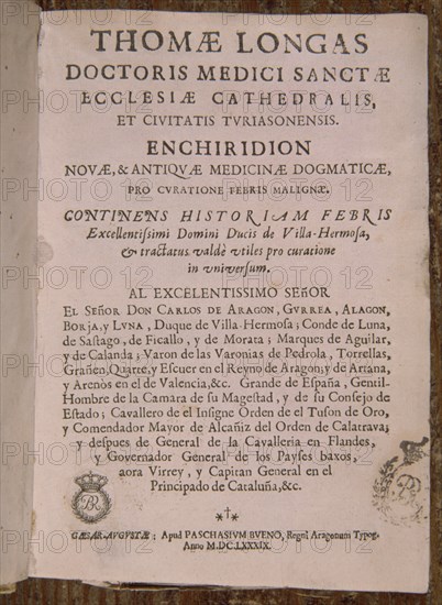 LONGAS T
ENCHIRIDION NUEVA Y ANTIGUA DE MEDICINA DOGMATICA
MADRID, BIBLIOTECA NACIONAL PISOS
MADRID