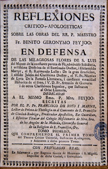 SOTO MARNE
REFLEXIONES CRITICO APOLOGICAS SOBRE OBRA FEIJOO
MADRID, BIBLIOTECA NACIONAL PISOS
MADRID