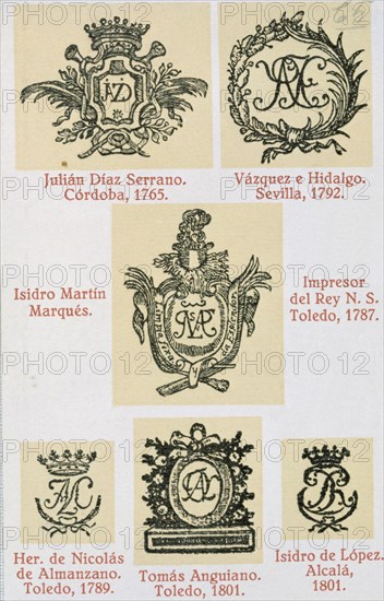 MARCAS DE IMPRESORES Y LIBREROS (S XVIII - XIX)
MADRID, BIBLIOTECA NACIONAL B ARTES
MADRID