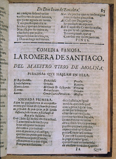 MOLINA TIRSO DE/TELLEZ GABRIEL 1579/1648
LA ROMERA DE SANTIAGO
MADRID, BIBLIOTECA NACIONAL RAROS
MADRID