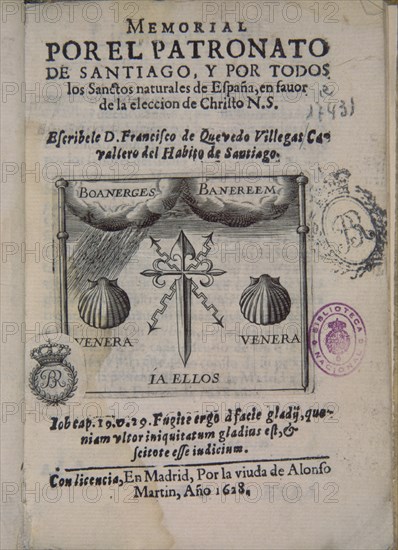 QUEVEDO FRANCISCO 1580/1645
MEMORIAL POR EL PATRONATO SE SANTIAGO
MADRID, BIBLIOTECA NACIONAL RAROS
MADRID