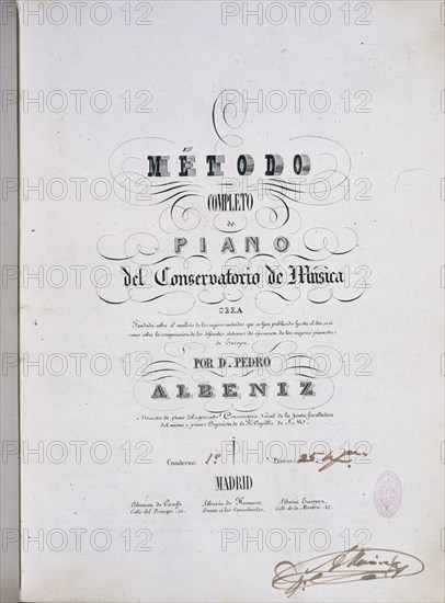 ALBENIZ PEDRO 1795-?
METODO PARA PIANO SIGLO XIX
MADRID, CONSERVATORIO
MADRID