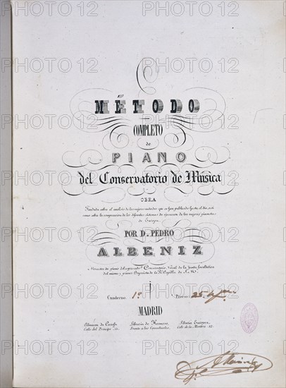 ALBENIZ PEDRO 1795-?
METODO PARA PIANO SIGLO XIX
MADRID, CONSERVATORIO
MADRID