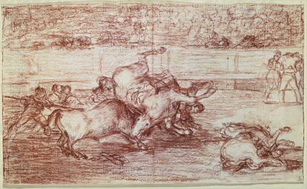 Goya, Cheval renversé par un taureau - Tauromachie