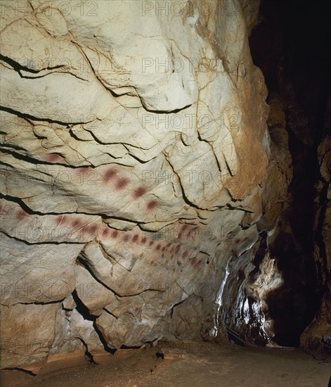 INTERIOR DE LA CUEVA-PINTURA RUPESTRE-PALEOLITICO SUPERIOR
PUENTE VIESGO, CUEVA DEL CASTILLO
CANTABRIA