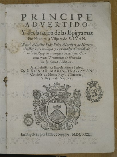 MARTINEZ HERRERA
PRINCIPE ADVERTIDO Y DECLARACION DE EPIGRAMAS-PORTADA-NAPOLES 1631
MADRID, BIBLIOTECA NACIONAL RAROS
MADRID