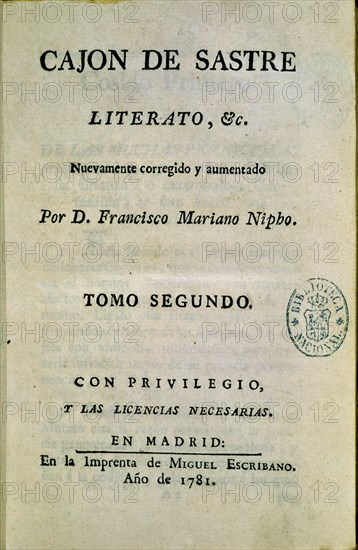 NIPHO M
CAJON DE SASTRE LITERATO-PORTADA-TOMO II-MADRID 1781
MADRID, BIBLIOTECA NACIONAL RAROS
MADRID