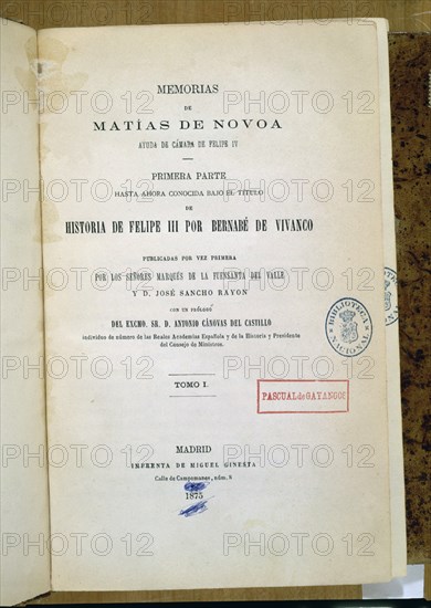 NOVOA M
PORTADA-MEMORIAS O HISTORIA DE FELIPE III(POR BERNABE VIVANCO)-TOMO I-I PARTE-MADRID1875
MADRID, BIBLIOTECA NACIONAL RAROS
MADRID