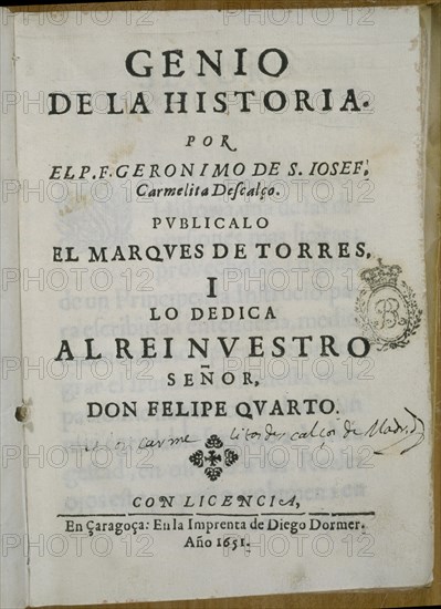 FRAY JOSE G
GENIO DE LA HISTORIA DEDICADO A D.FELIPE IV-ZARAGOZA 1651
MADRID, BIBLIOTECA NACIONAL PISOS
MADRID
This image is not downloadable. Contact us for the high res.