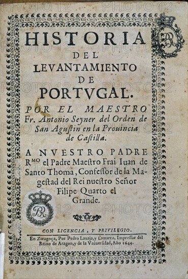SEYNER
HISTORIA DEL LEVANTAMIENTO DE PORTUGAL-1644-PORTADA
MADRID, BIBLIOTECA NACIONAL RAROS
MADRID