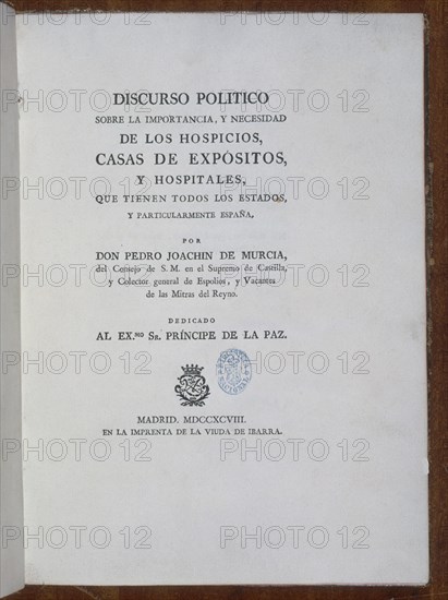 MURCIA
DISCURSO POLITICO SOBRE HOSPICIOS HOSPITALES-SIGLO XVIII
MADRID, BIBLIOTECA NACIONAL PISOS
MADRID

This image is not downloadable. Contact us for the high res.