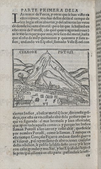 CRONICA DEL PERU - GRABADO DE CERRO Y VILLA DE POTOSI
MADRID, BIBLIOTECA NACIONAL RAROS
MADRID