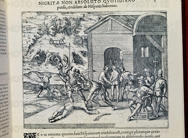 BRY THEODORE 1528-1598
GRANDES VIAJES-1590. AMERICA-PARTE 4-TRATAMIENTO DADO A LOS INDIOS-S XVI GRABADO FLAMENCO
MADRID, BIBLIOTECA NACIONAL RAROS
MADRID