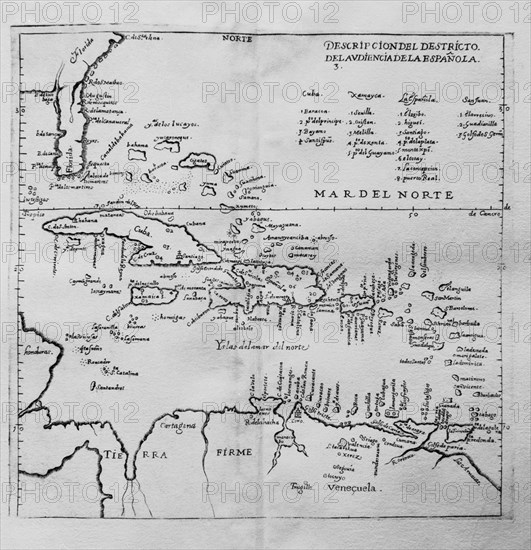 MAPA - DISTRITO DE LA ESPAÑOLA - MAR DEL NORTE - CUBA - MARTINICA