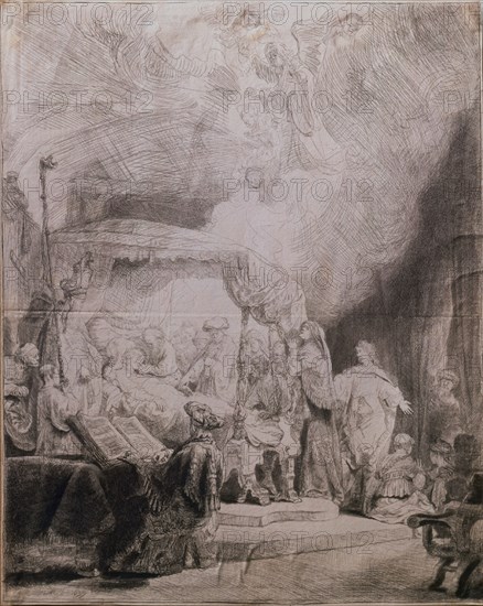 Harmenszoon Van Rijn Rembrandt, dit Rembrandt (1606-1669)
MUERTE DE LA VIRGEN 1639- GRABADO EN COBRE- AGUAFUERTE- PAPEL 409x315 mm
MADRID, COLECCION DUQUES DE ALBA
MADRID
