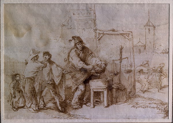 ALENZA LEONARDO 1807/45
VENDEDOR CALLEJERO- ASADOR DE CASTAÑAS- S XIX- DIBUJO A PLUMA Y AGUADA- 120x180mm
MADRID, COLECCION DUQUES DE ALBA
MADRID