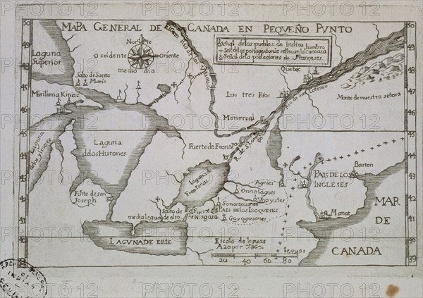 MAPA DE CANADA (ESTE)VIAJE BARON LA HONTAN
SEVILLA, ARCHIVO INDIAS
SEVILLA