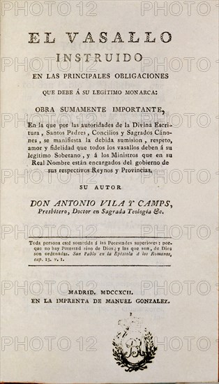 VILA Y CAMPS
EL VASALLO INSTRUIDO-MADRID-1792
MADRID, BIBLIOTECA NACIONAL PISOS
MADRID

This image is not downloadable. Contact us for the high res.