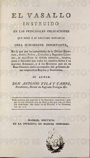VILA Y CAMPS
EL VASALLO INSTRUIDO-MADRID-1792
MADRID, BIBLIOTECA NACIONAL PISOS
MADRID
This image is not downloadable. Contact us for the high res.