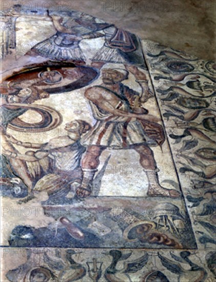 MOSAICO DE AQUILES-DETALLE CENTRAL-ROMANO
OLMEDA, VILLA ROMANA
PALENCIA