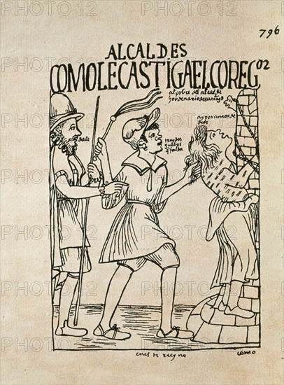 Poma de Ayala, The Corregidor beating the mayor