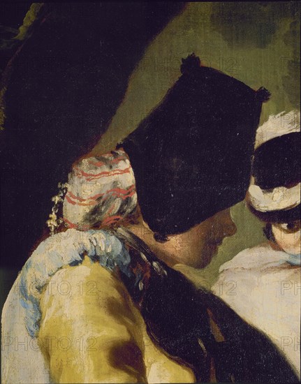 Goya, La Maja and the disguised men - Detail from one young man's head