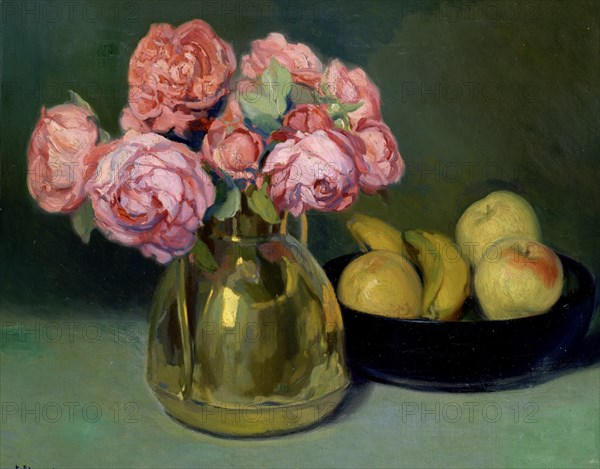 LLORENS FRANCISCO 1874-1948
BODEGON DE FLORES Y FRUTAS-OLEO 47X58 CMS-1922