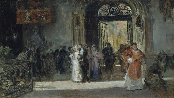 PRADILLA ORTIZ FRANCISCO 1848/1928
INTERIOR DE UN TEMPLO CON FIGURAS-33 X 58 CMS
BILBAO, MUSEO BELLAS ARTES
VIZCAYA