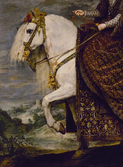 Vélasquez (et atelier de), Portrait équestre de la Reine Isabelle de Bourbon (détail)