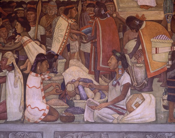 RIVERA DIEGO 1886/1957
TABLERO-MERCADO DE TLATELOLCO-PUESTO DE CEREALES Y MAIZ
MEXICO DF, PALACIO NACIONAL
MEXICO