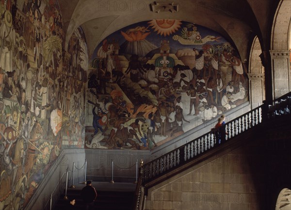 RIVERA, DIEGO. ESCALERA - PINTURAS MURALES - COSTUMBRES Y MITOLOGIA INDIGENA - SIGLO XX