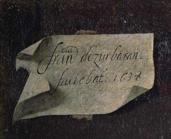 Zurbaran, Sacristy - Mass of Father Cabañuelas (detail of the signature)