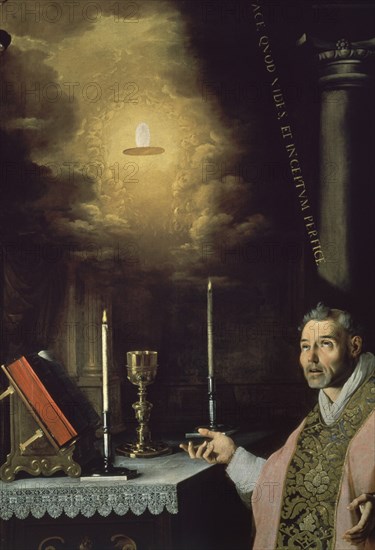 Zurbaran, Sacristy - Mass of Father Cabañuelas (detail of the altar and host)