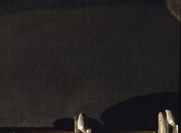 Zurbaran, Sacristie - Apparition du Christ au père André Salmeron (détail de la signature)