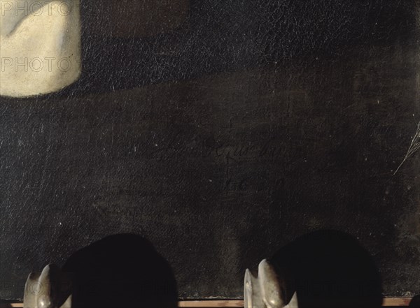 Zurbaran, Sacristy - Brother Martin's Charity (detail of the signature)