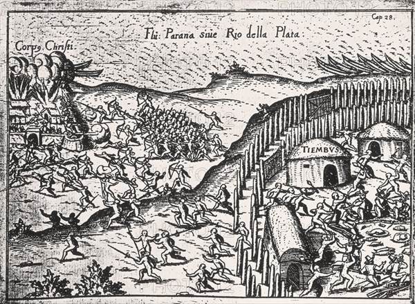 GRABADO-INDIOS ATACANDO AL FUERTE DE CORPUS CRISTI Y POBLADO.RIO DE LA PLATA
MADRID, BIBLIOTECA NACIONAL H AMERICA
MADRID