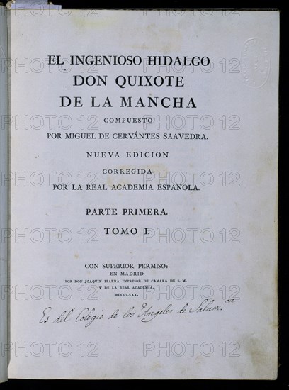 Cervantes, Don Quichotte de la Mancha - Première édition imprimée par Ibarra en 1780