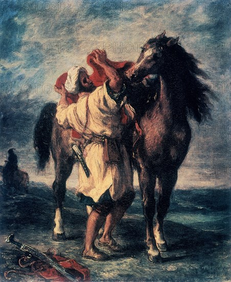 Delacroix, Arab saddling his horse