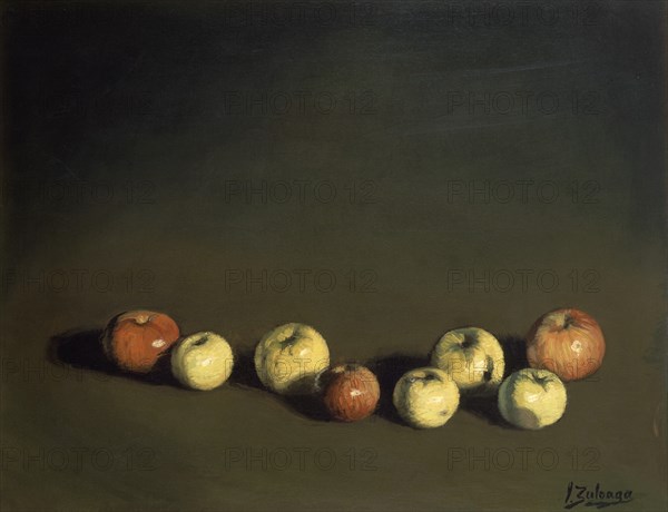 Ignacio Zuloaga (1870-1945)     BODEGON DE LAS OCHO MANZANAS-1944-OLEO/LOENZO-37 X 72 CM.