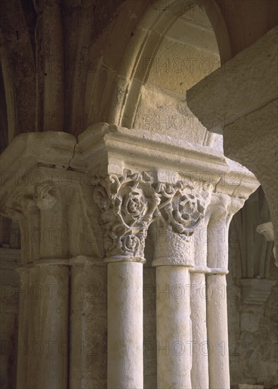 CLAUSTRO-DET CAPITELES CON DECORACION VEGETAL-
AGUILAR DEL CAMPOO, MONASTERIO SANTA MARIA LA REAL
PALENCIA
